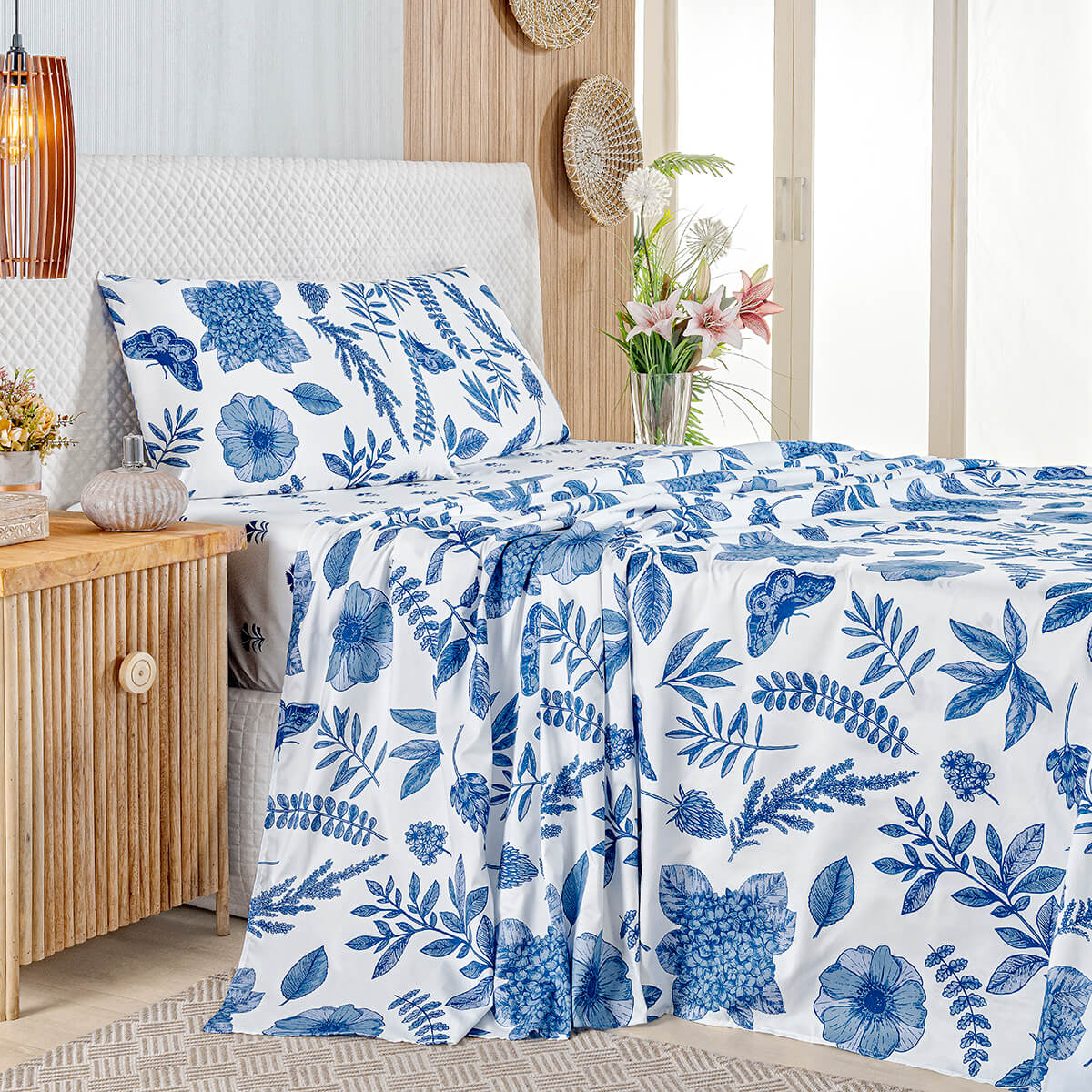 Kit Cama Posta 10 Peças Essência Casal Azure Toque de Pêssego Enxoval Completo